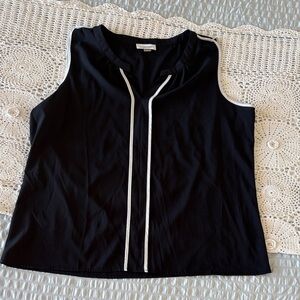 Calvin Klein Navy Blue Blouse with White Trim